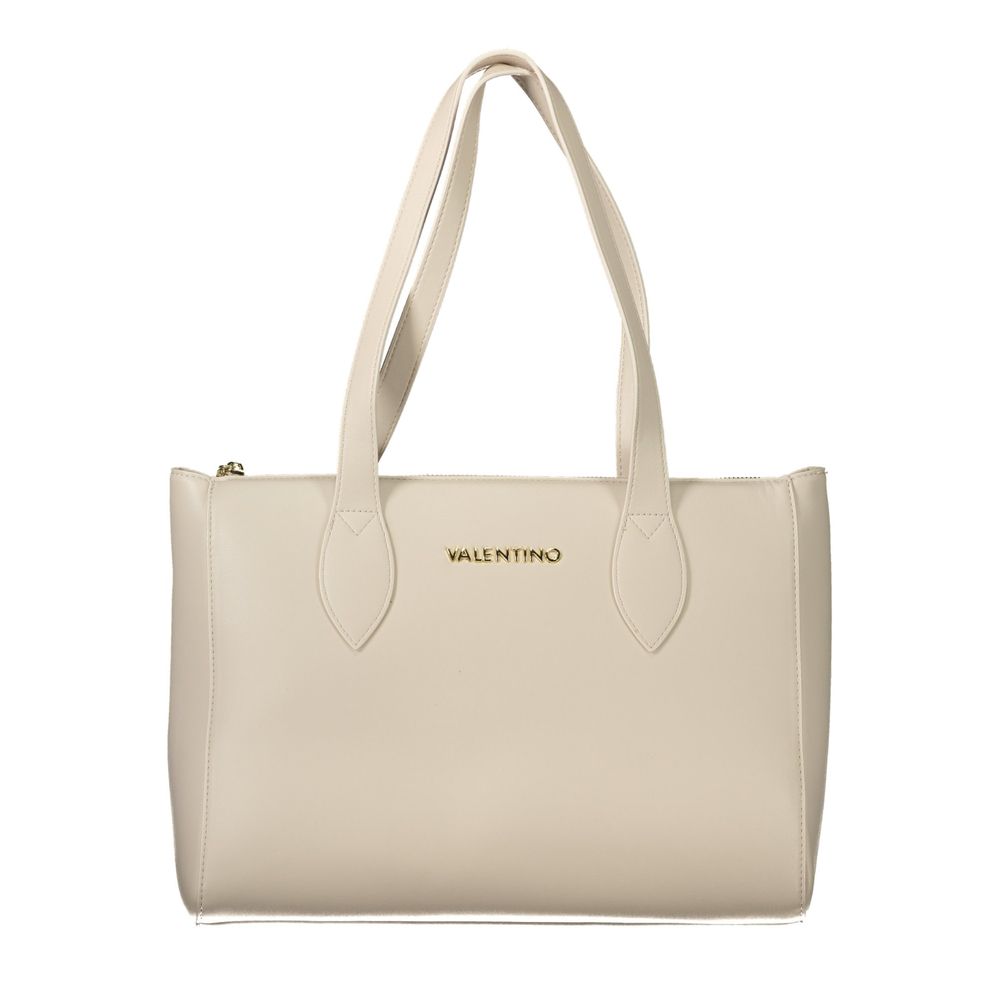Mario Valentino White Polyethylene Women Handbag with two handles and zip closure, showcasing Italian elegance and sustainability
