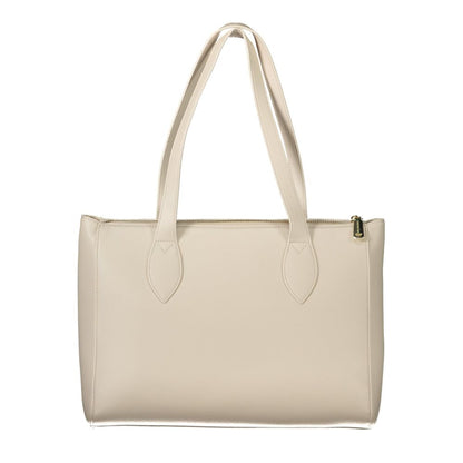 Mario Valentino White Polyethylene Women Handbag with dual handles, featuring a zip closure and elegant Italian design.