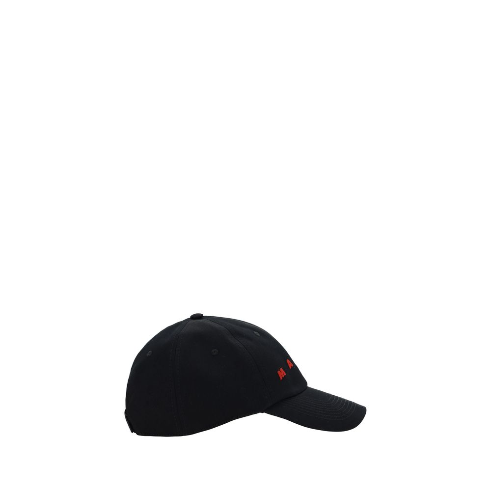 Marni Black Cotton Cap (Baseball Hat) with adjustable closure and iconic monogram, perfect for AW25, 100% cotton.
