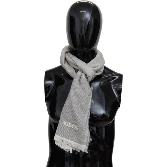 Missoni Elegant Beige Wool Scarf with Embroidery Detail Beige,Category-Accessories,Gender-Men,Material: 100% Wool,Men,Missoni,New with tags,Scarves - Men - Accessories,Subcategory-Scarves Missoni MS2006