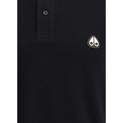 Moose Knuckles Black Cotton Polo Shirt with classic collar, button detail, and iconic logo patch for elegant sportswear style.
