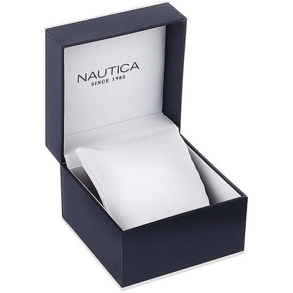 NAUTICA Mod. NAPATS303 official box open showcasing cushion pillow insert for watch display.