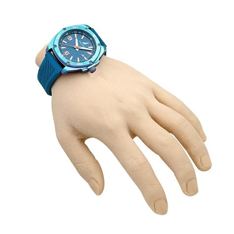 NAUTICA Mod. NAPTCF201 gent's quartz watch with blue strap on display hand, analog, water resistant 10 ATM, mineral dial, 44mm case.