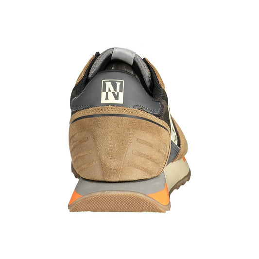 Rear view of Napapijri Beige Leather Men Sneaker showcasing logo and stylish design for urban explorers.
