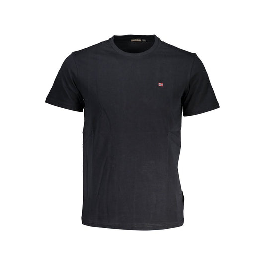 Napapijri Black Cotton Men T-Shirt with crew neck and logo embroidery, showcasing upscale casual style and premium comfort.