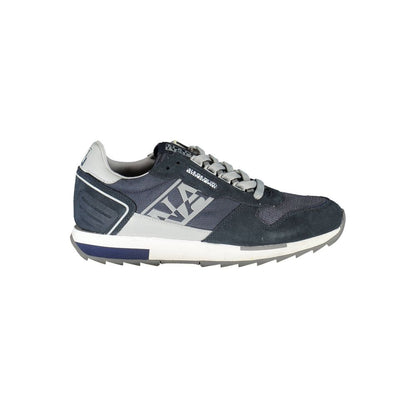 Napapijri Blue Leather Mens Sneaker with contrasting details and logo branding, ideal for trendsetters seeking contemporary style.