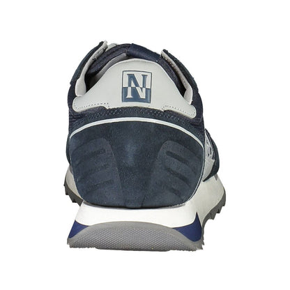 Rear view of Napapijri Blue Leather Mens Sneaker displaying logo and design details.