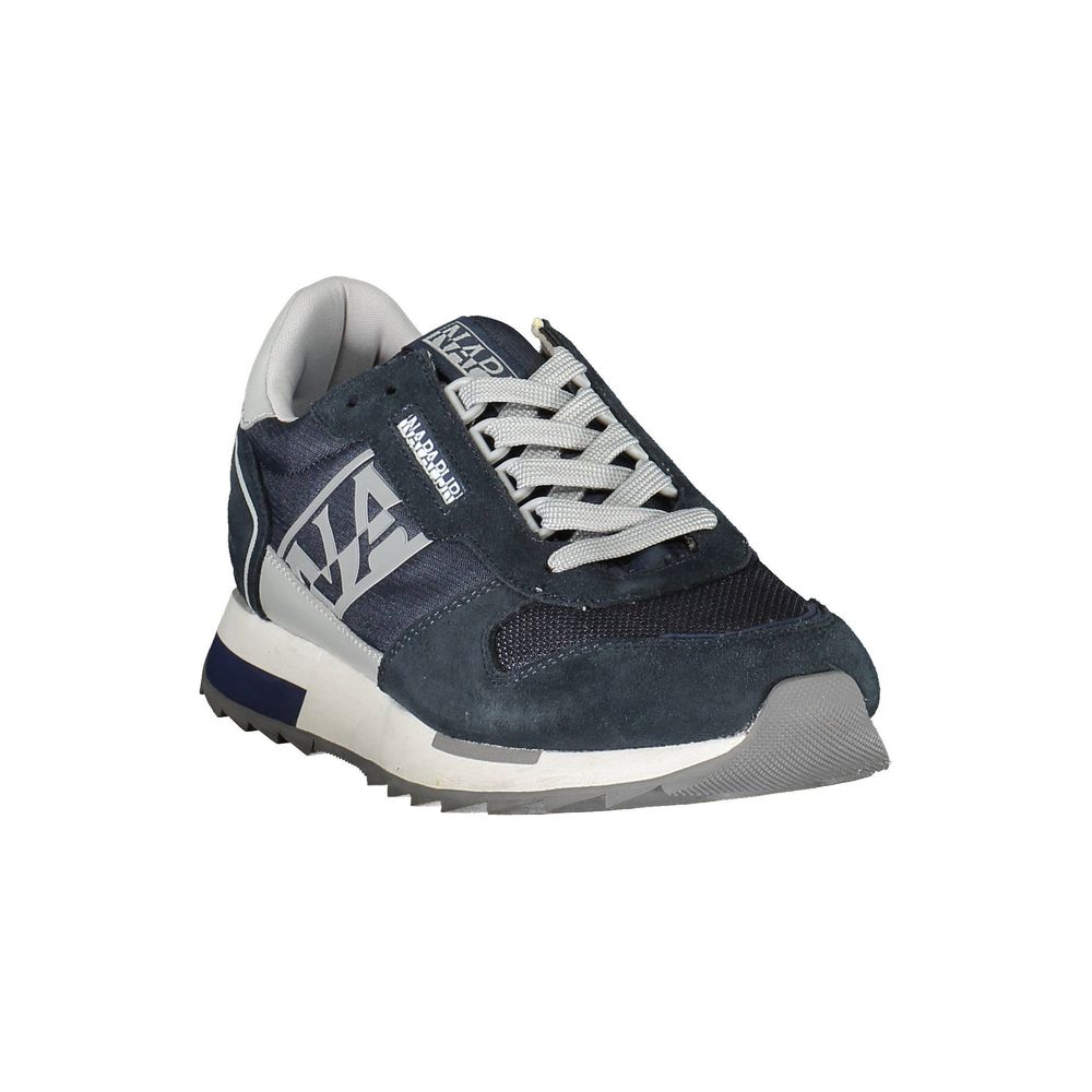 Napapijri Blue Leather Mens Sneaker with contrasting details and Napapijri logo, featuring extra laces for a personalized style.
