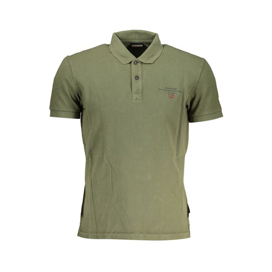 Napapijri Green Cotton Men Polo Shirt with short sleeves and embroidery detail, perfect for the modern fashion-conscious man.