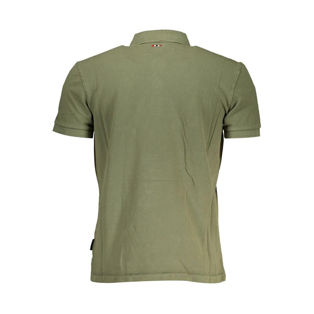 Back view of Napapijri Green Cotton Men Polo Shirt with short sleeves and embroidered logo detail.