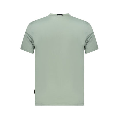 Back view of Napapijri Green Cotton Men T-Shirt showcasing short sleeves and regular fit.