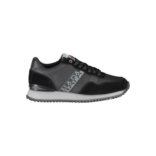 Napapijri Sleek Black Contrast Lace Sneakers with bold logo and customizable laces, ideal for casual style. Material: 50% Polyester, 50% Polyethylene.