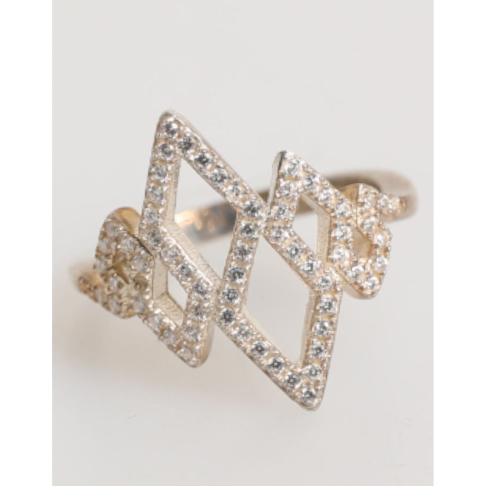 Nialaya Geometric Diamond Shape Pave CZ Crystal Jewelry Ring in gold with clear zirconia on 925 silver