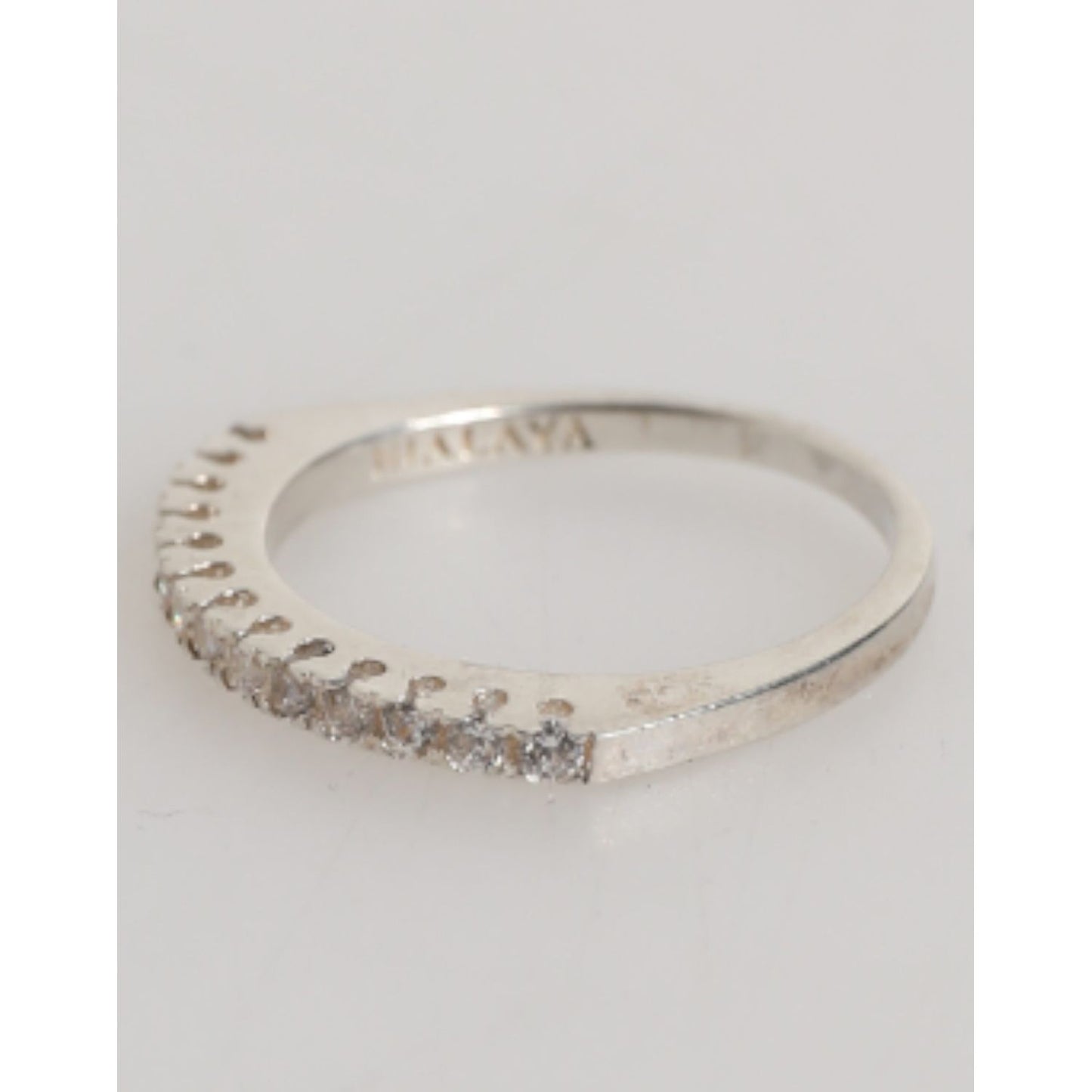 Nialaya Sterling Silver 925 Band Pave CZ Crystal Eternity Ring for women with half-eternity design and sparkling cubic zirconia crystals.
