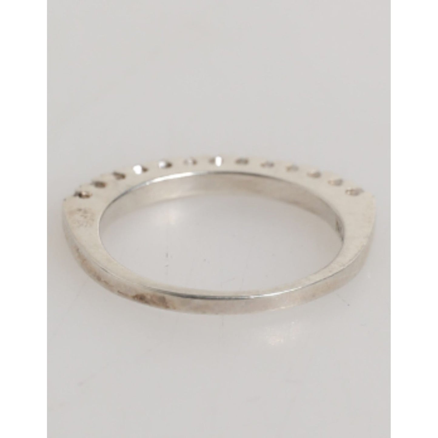 Side view of Nialaya Sterling Silver 925 Band Pave CZ Crystal Eternity Ring showcasing the delicate half-eternity design with crystals.