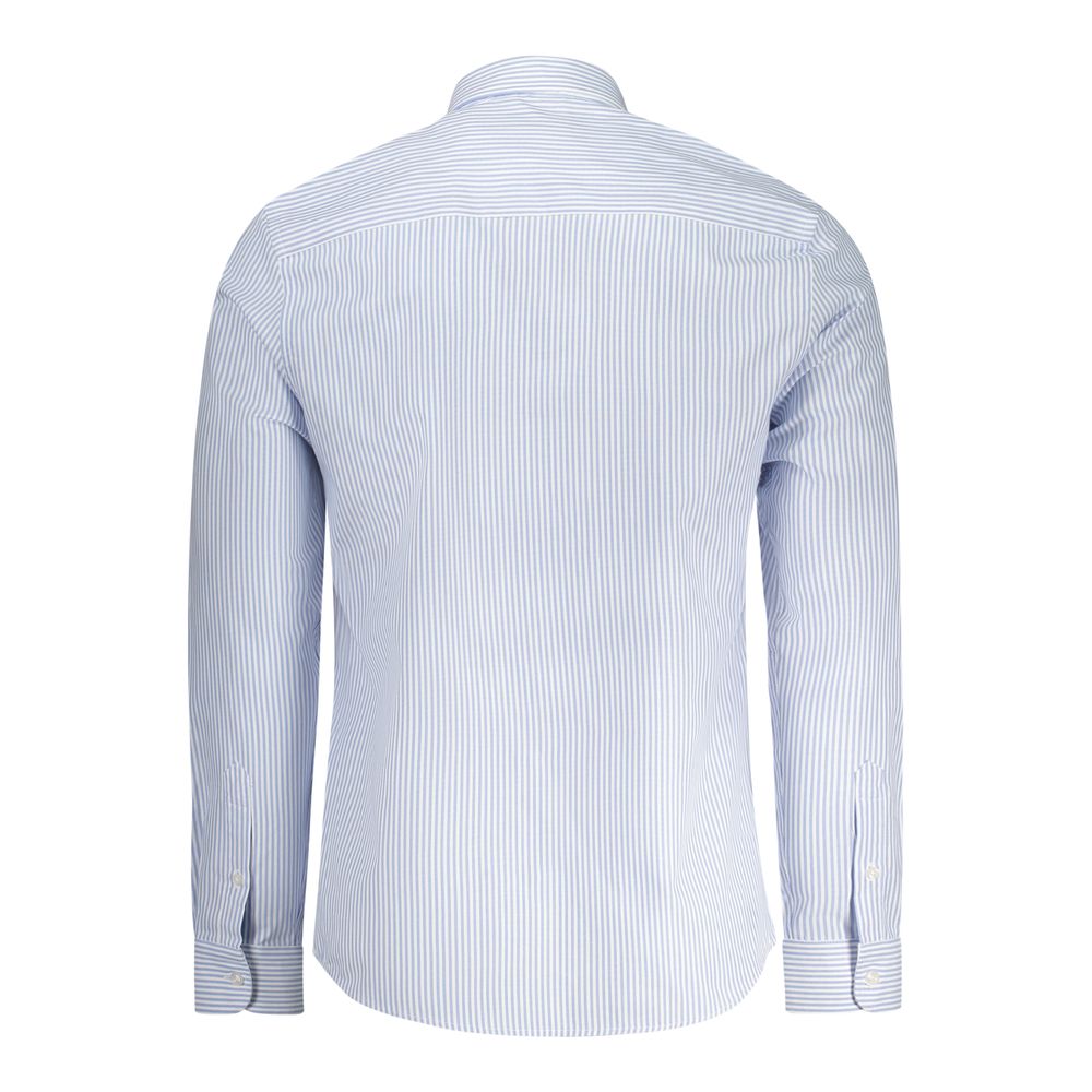 North Sails Light Blue Cotton Men Shirt with stripes, back view showcasing long sleeves and button-down collar.