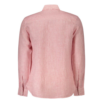 Back view of North Sails Red Linen Shirt with long sleeves, French collar, and button cuffs.