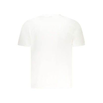 Back view of North Sails White Cotton Men TShirt with short sleeves, featuring a classic crew neck design.