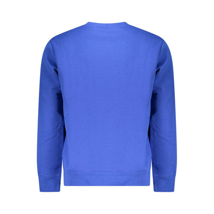 Back view of Norway 1963 Blue Cotton Mens Sweater, showcasing long sleeves with a crew neck design, made from soft cotton.