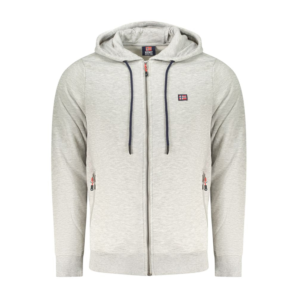Norway 1963 Gray Cotton Sweatshirt with hood, zip closure, logo embroidery, and two zip pockets, long-sleeved comfortable hoodie.