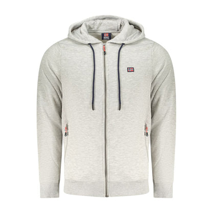 Norway 1963 Gray Cotton Sweatshirt with hood, zip closure, logo embroidery, and two zip pockets, long-sleeved comfortable hoodie.