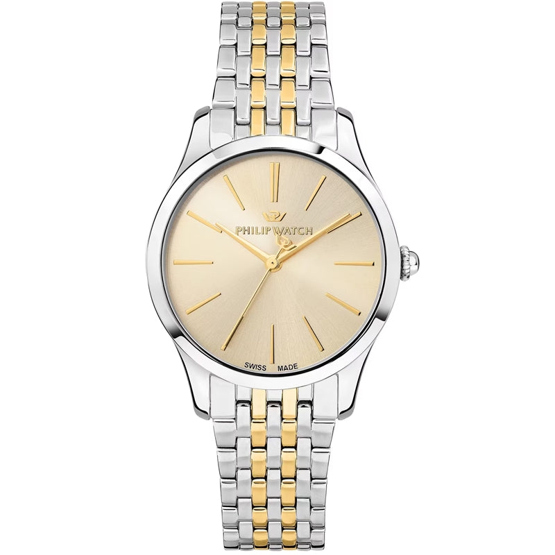 PHILIP WATCH Mod. R8253208527 with two-tone bracelet and gold hour markers.