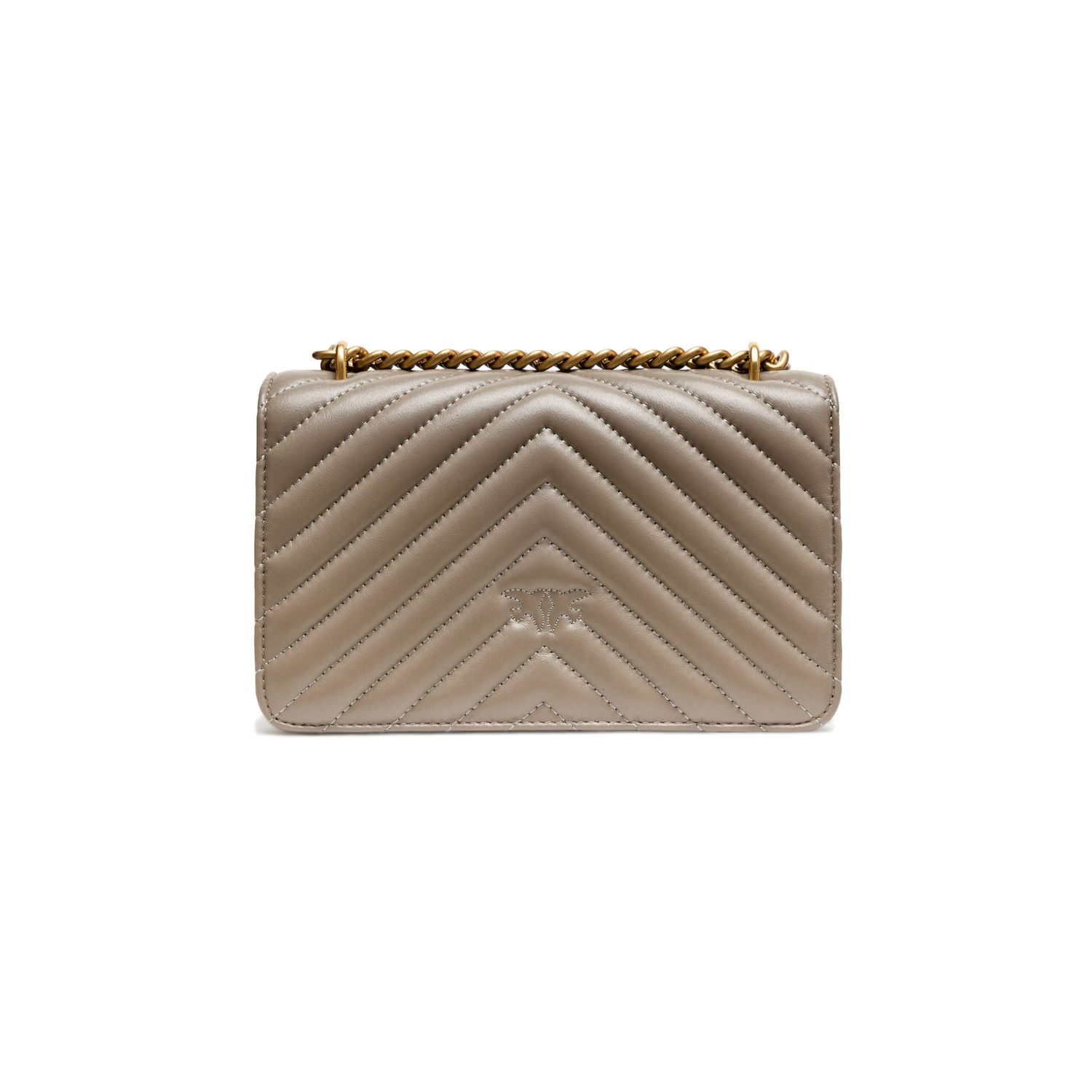 PINKO Grey Leather Love One Mini Shoulder Bag