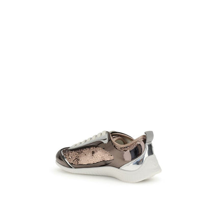 PINKO Multicolor Polyamide Low Top Sneakers with sequined design, lace-up closure, and Loving Birds detail, side view