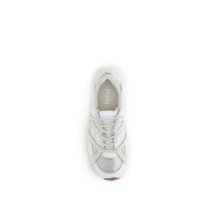 Top view of PINKO White Calf Leather Bos Taurus Chunky Sneakers with mesh inserts and bold design.