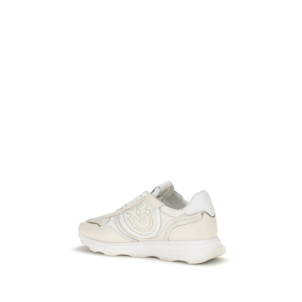 PINKO White Cotton Athletic Sneakers with leather upper, suede details, and logo on side; features a 4 cm contoured rubber sole.