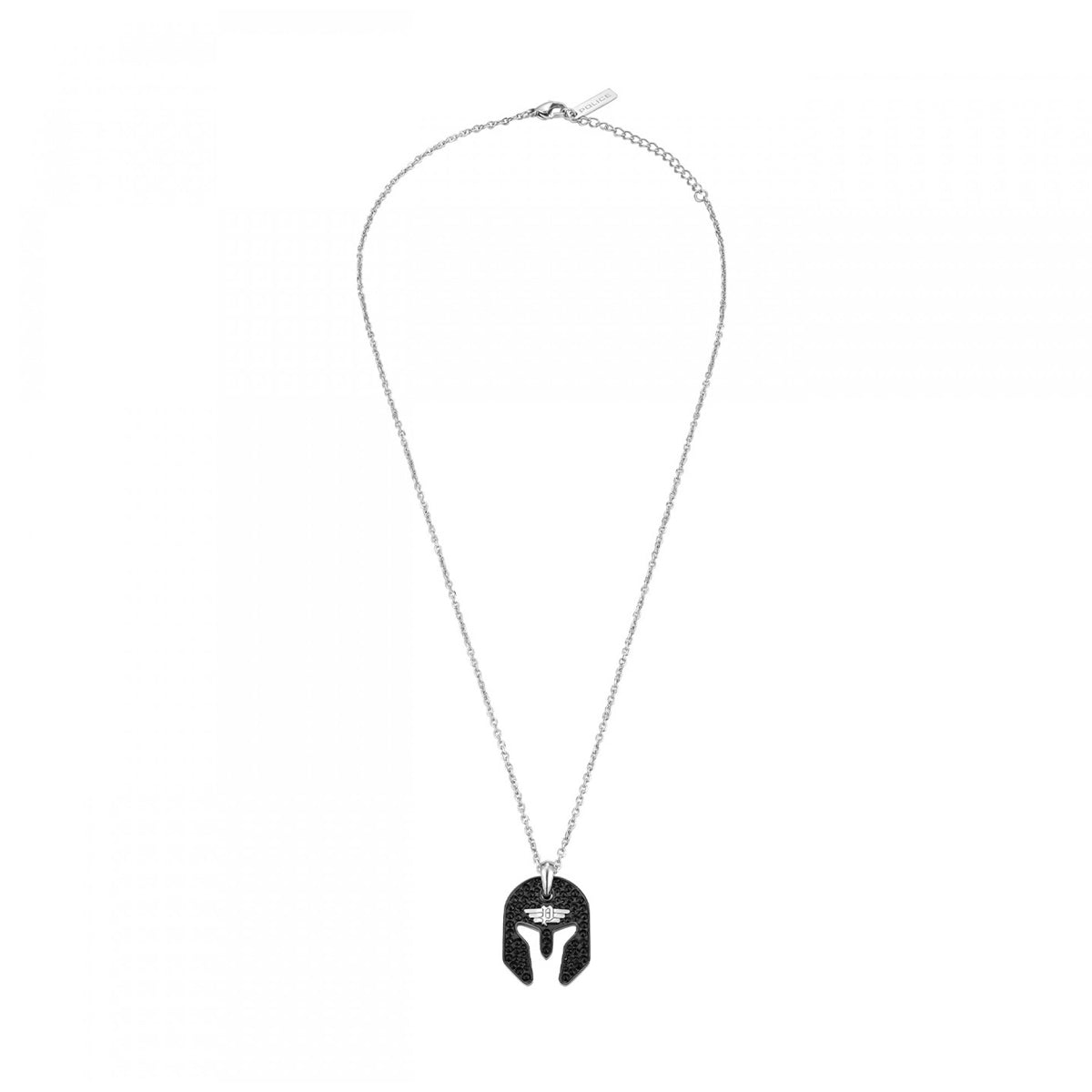 Silver necklace featuring a Spartan helmet pendant, POLICE JEWELS JEWELRY Mod. PEAGN0032001.