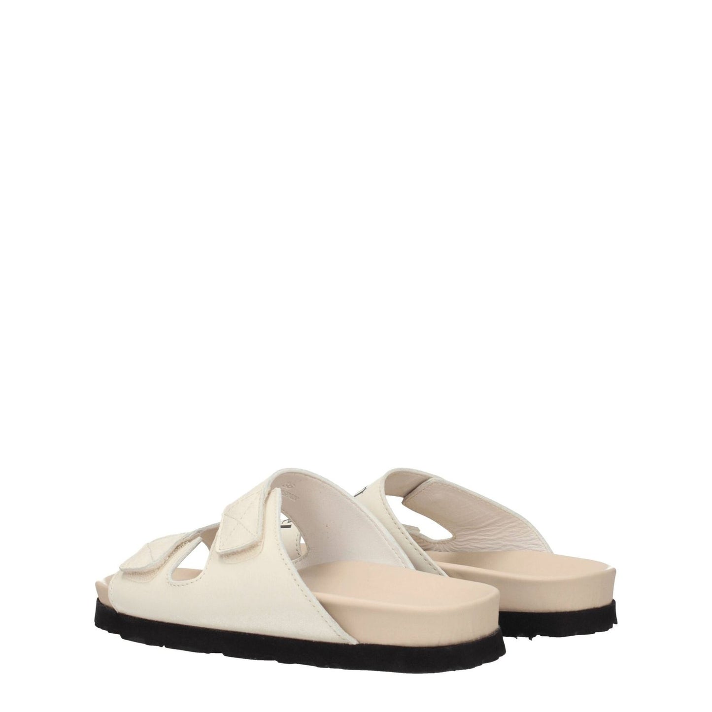 Back view of Palm Angels Beige Leather Flat Sandals with strap closure, open toe design, and rubber sole.