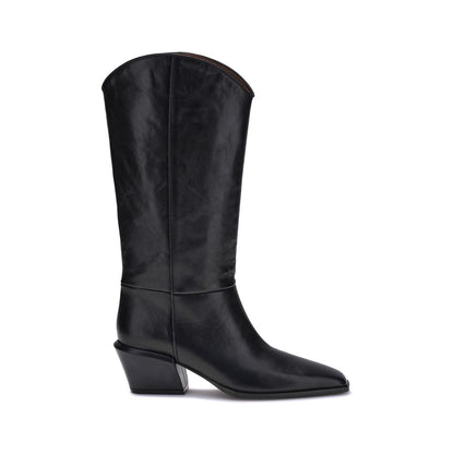 Paris Texas Black Calf Leather Bos Taurus Ankle Boots with glossy finish and chunky heel.