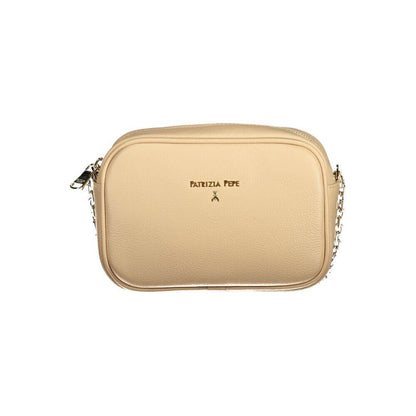 Patrizia Pepe Beige Leather Handbag with adjustable shoulder strap, internal pocket, zip closure, and logo detailing.