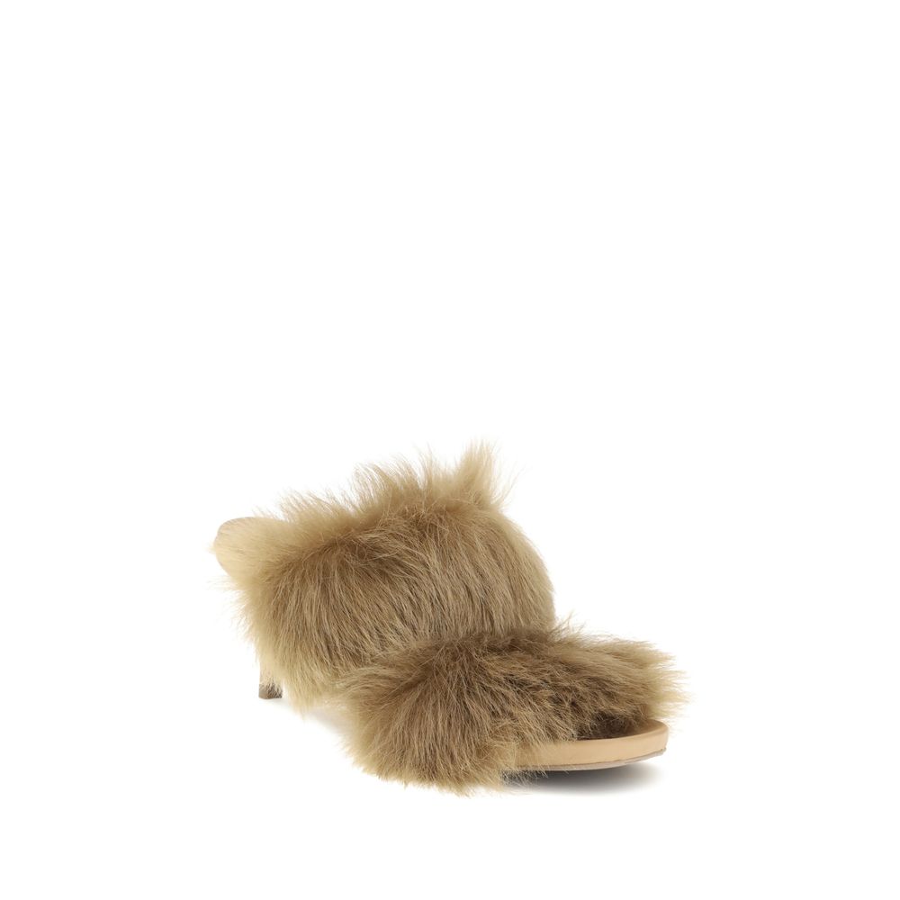 Pedro García Beige Leather Stiletto Heel Sandals with fur trim, AW25 collection, luxurious fashion footwear.