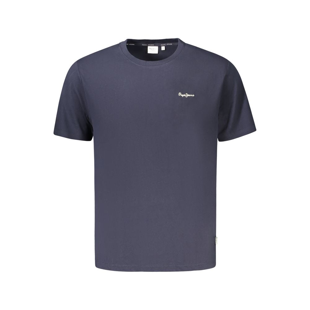 Pepe Jeans Blue Organic Cotton Men T-Shirt with logo, sustainable crew neck, short sleeves for modern style.