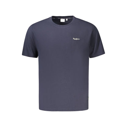 Pepe Jeans Blue Organic Cotton Men T-Shirt with logo, sustainable crew neck, short sleeves for modern style.