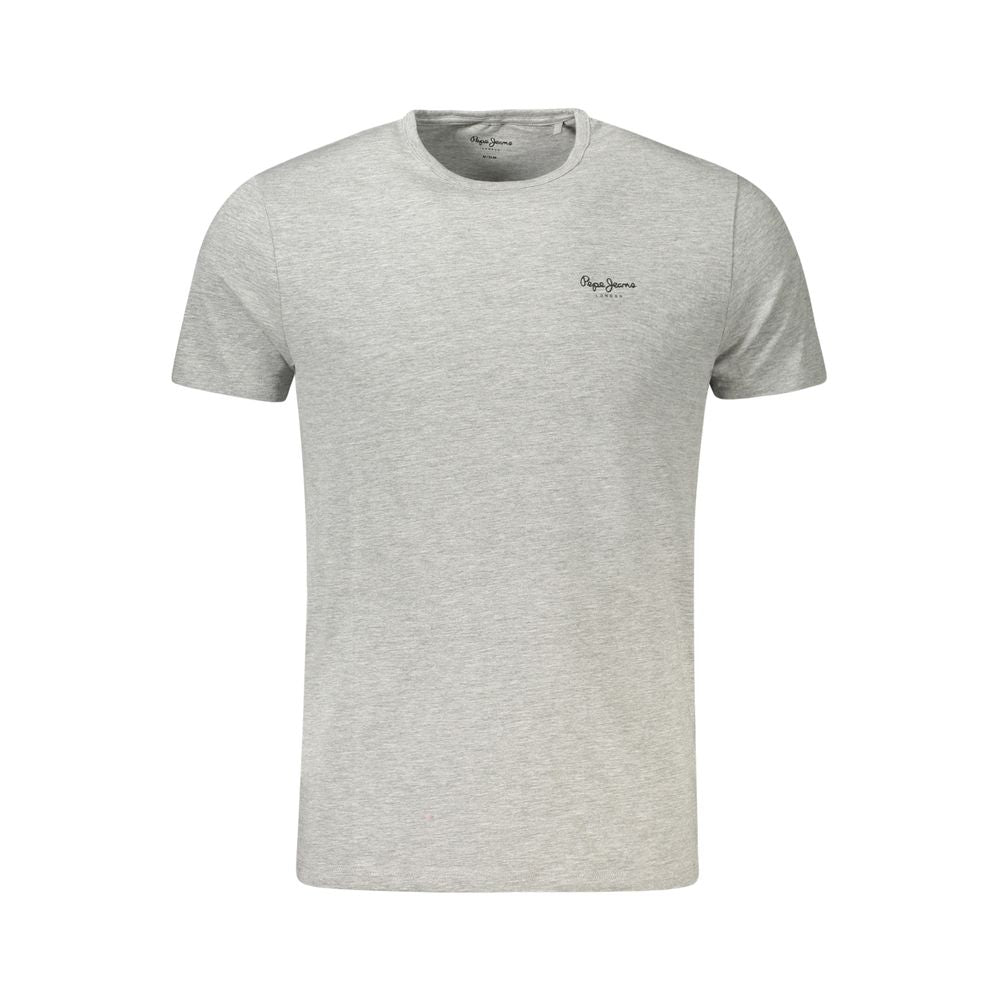 Pepe Jeans Brown Cotton Men T-Shirt with bold print and iconic logo, slim-fit crew neck, sustainable cotton blend, modern fashion.