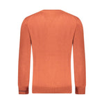 Pepe Jeans Brown Cotton Sweater with long sleeves, crew neck, and embroidery logo viewed from the back.