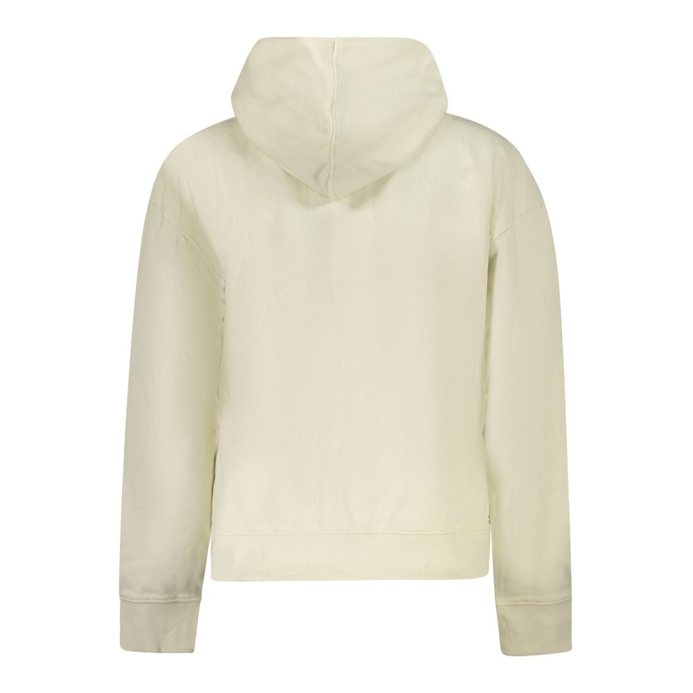 Back view of Pepe Jeans White Cotton Women Hoodie featuring hood and long sleeves, made from eco-conscious cotton material.
