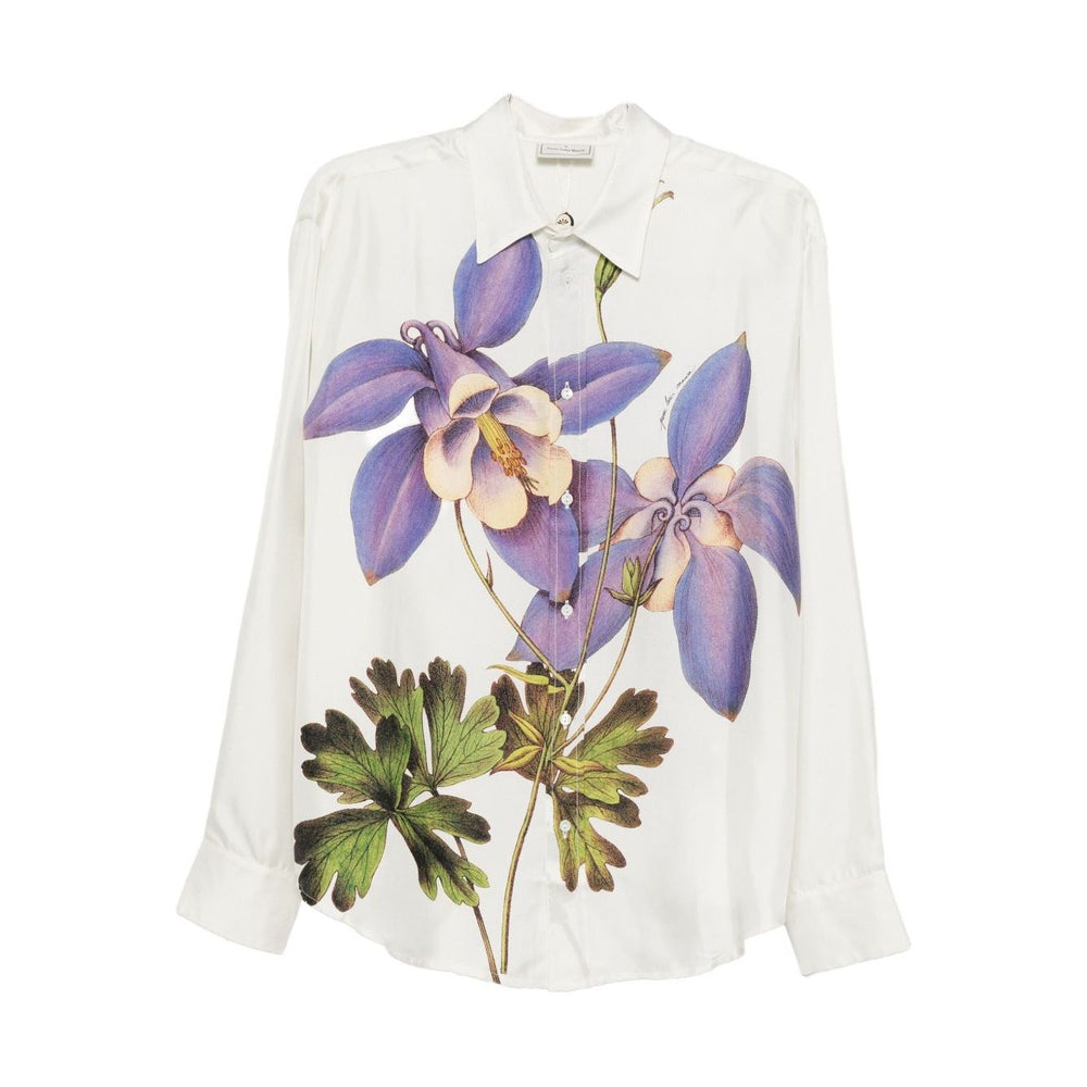 Pierre Louis Mascia Shirts White, silk floral print shirt with long sleeves, white background