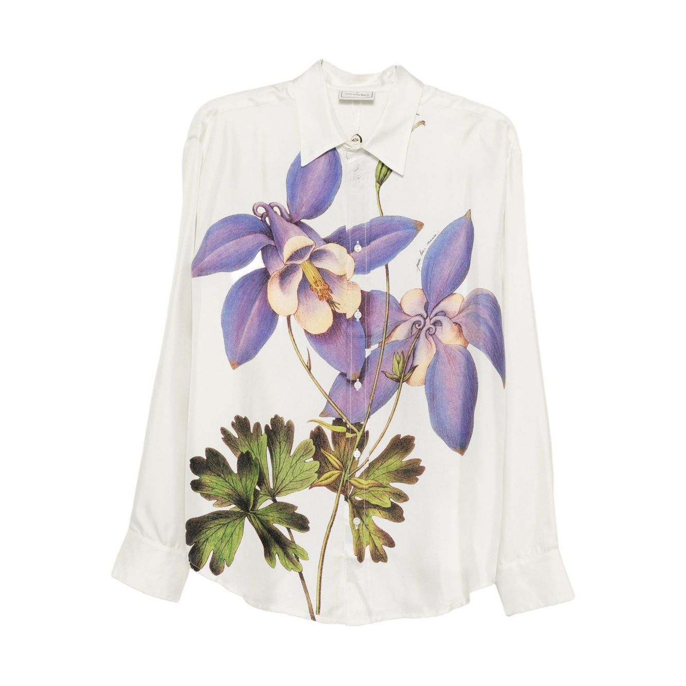 Pierre Louis Mascia Shirts White, silk floral print shirt with long sleeves, white background