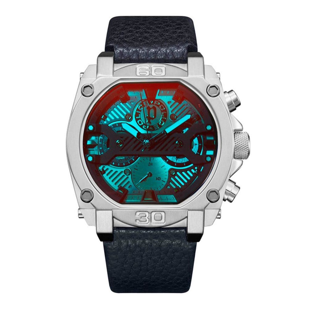 Police Blue Leather Dress Watch