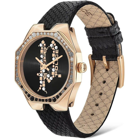 Police Black Leather Watch 1728,Black,New with tags,Police,Watches for Women - Watches,Women Police POPEWLA2008201AC