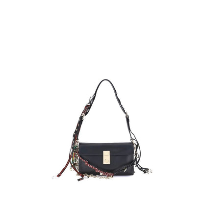 Prada Black Calf Leather Bos Taurus Shoulder Bag with metallic logo and adjustable strap