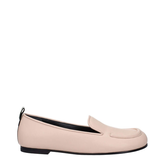 Premiata Pink Leather Slip-On Loafers with low flat heel and round toe, featuring a back logo on leather sole.