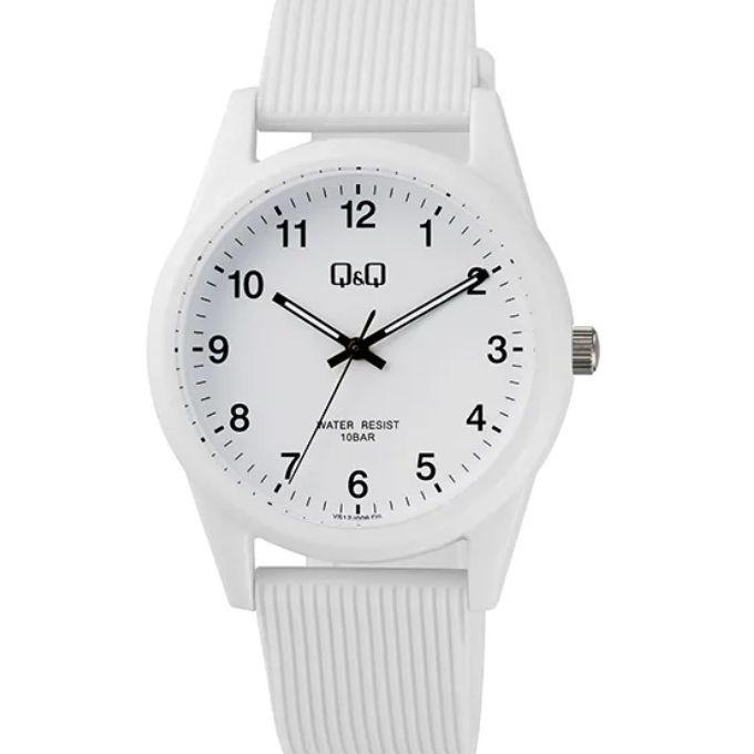 Q&Q Mod. SPORT ONLY TIME unisex wristwatch with white resin case and strap, quartz movement, 40mm case, mineral dial, 10 ATM water resistance