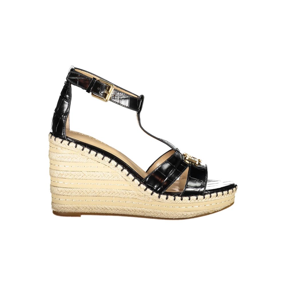 Ralph Lauren Black Leather Women Wedge Sandals