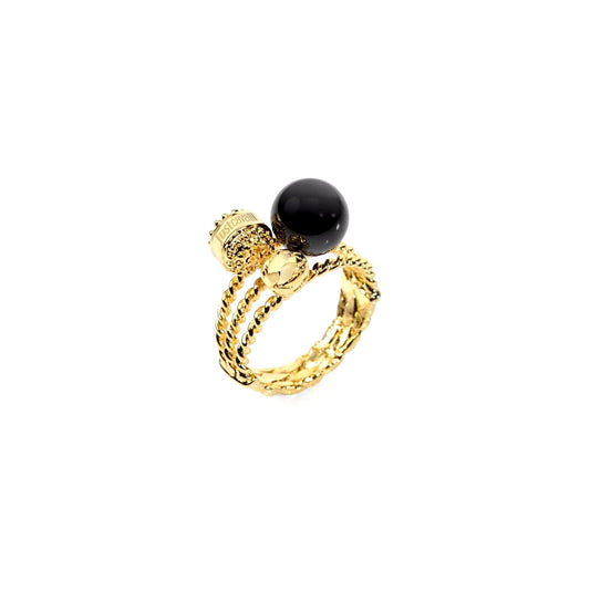 JUST CAVALLI JEWELS JEWELRY Mod. SCXA08012 gold ring with black and gold decorative elements