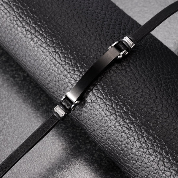 Gent's silver bracelet SECTOR MOD. SZV92 displayed on black leather background.